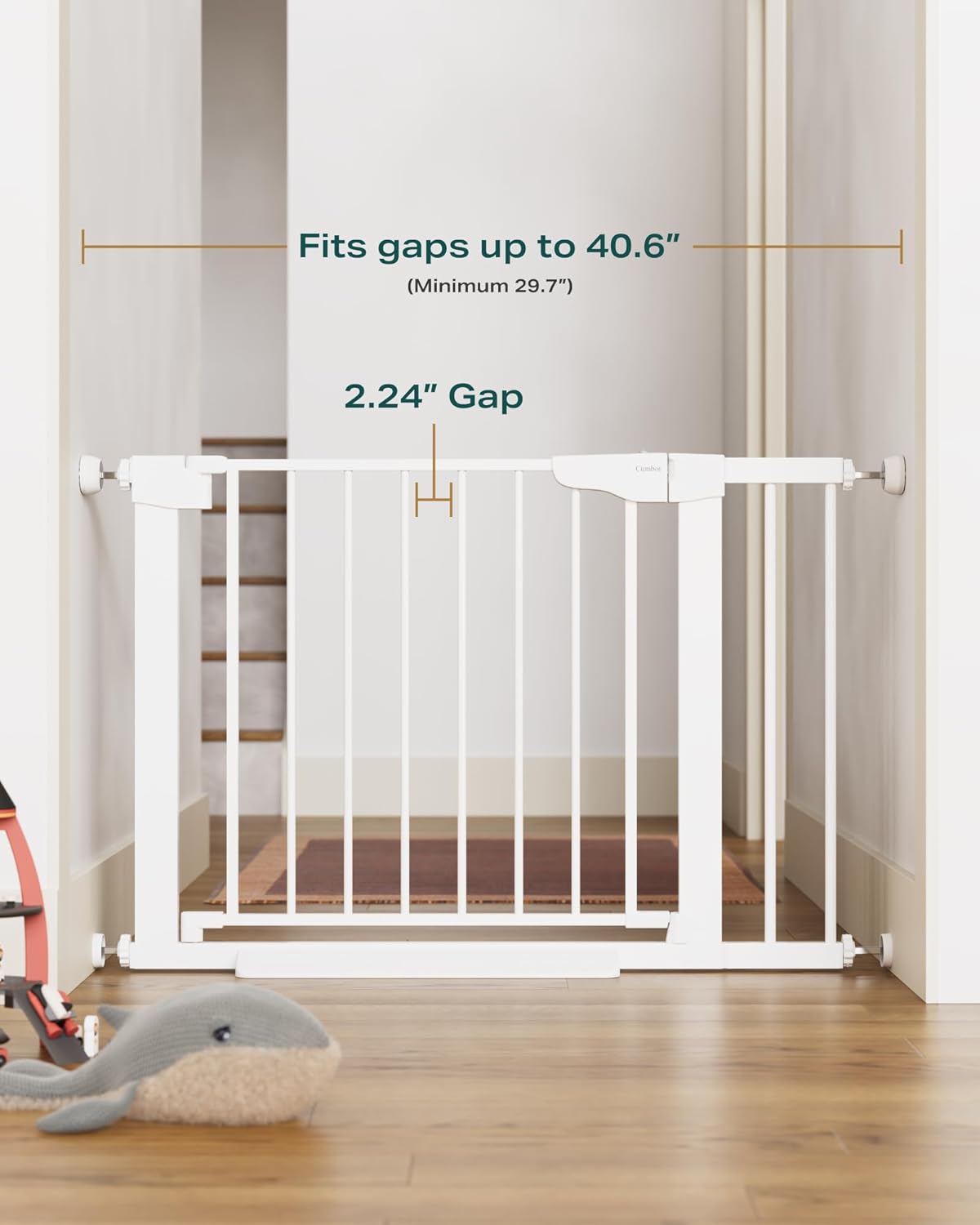 Cumbor 2 Pack| 29.7"-40.6" x 30.5" | Baby Gate for Stairs | Mom's Choice Awards Winner | White - aborderproducts