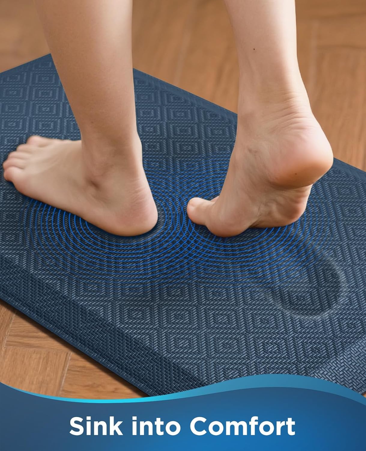 Ophanie | Anti Fatigue Standing Cushioned Mat | 24'' x 70'' | Blue