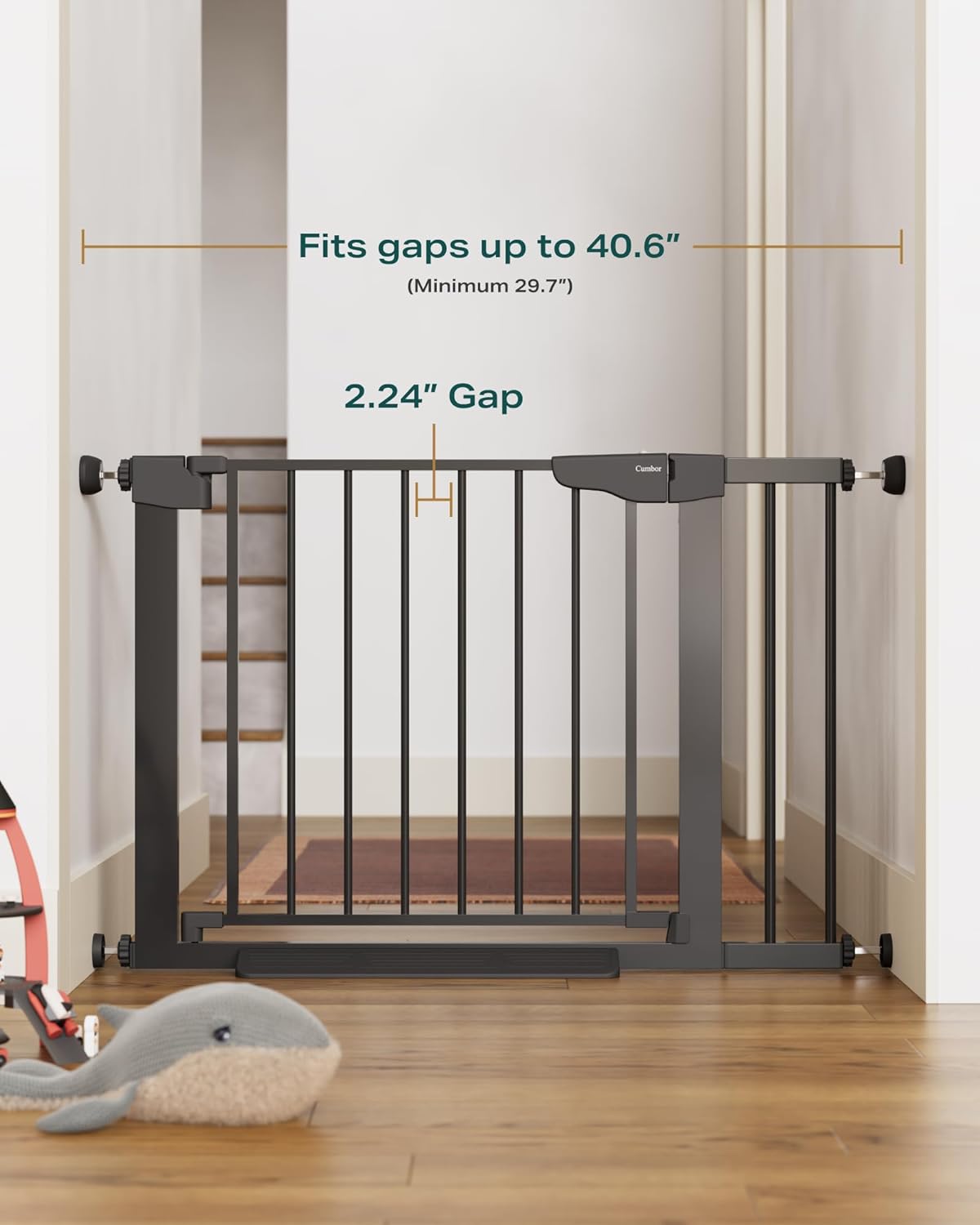 Cumbor 2 Pack| 29.7"-40.6" x 30.5" | Baby Gate for Stairs | Mom's Choice Awards Winner | Black - aborderproducts