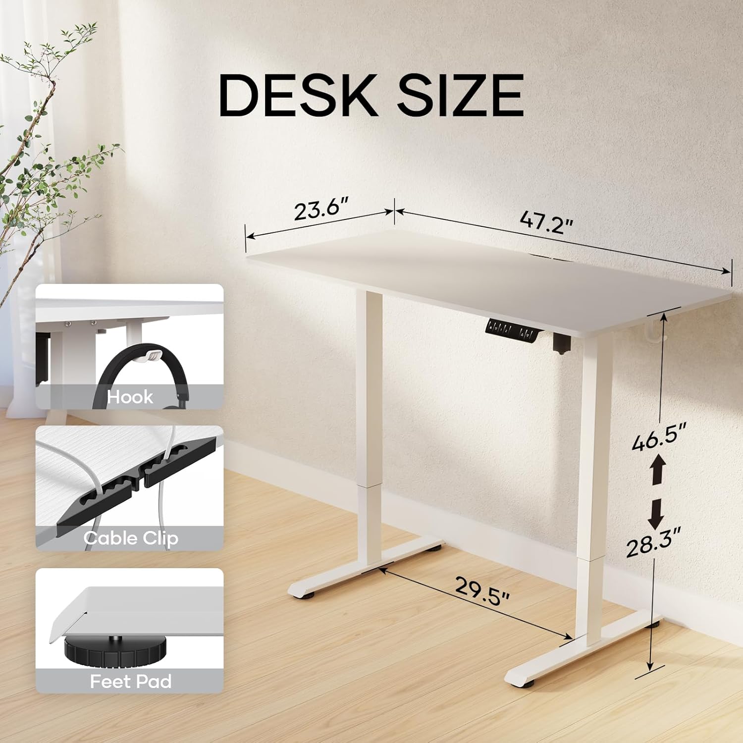Veken | Electric Standing Desk | 48 Inch | White - aborderproducts