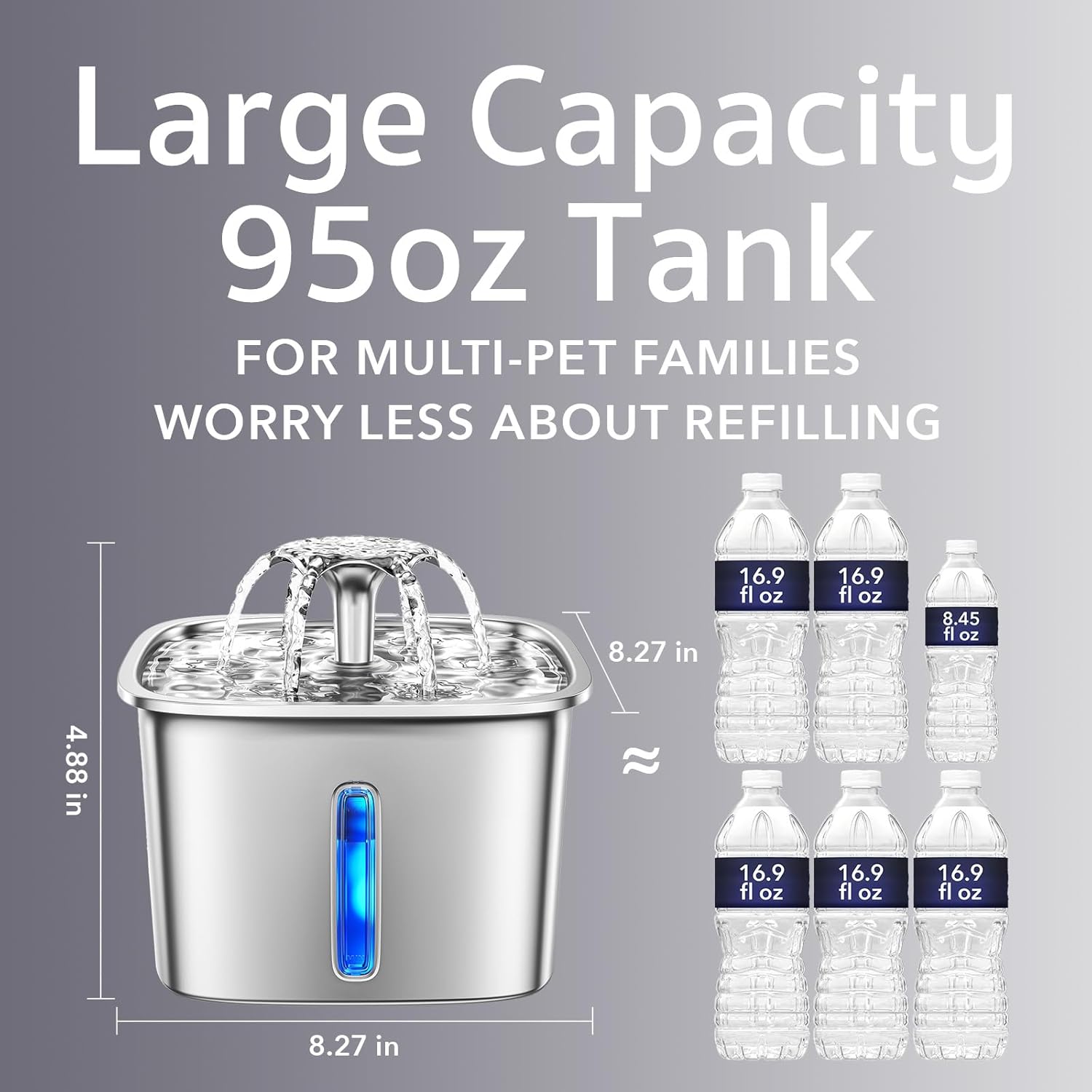 Veken | Stainless Steel Cat Water Fountain | 95oz/2.8L | Silver - aborderproducts