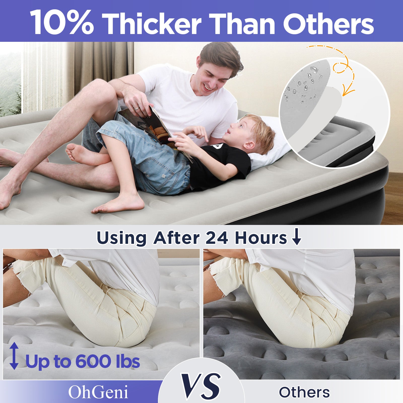 OhGeni | Air Mattress | 18 inch Height | Queen | Black - aborderproducts