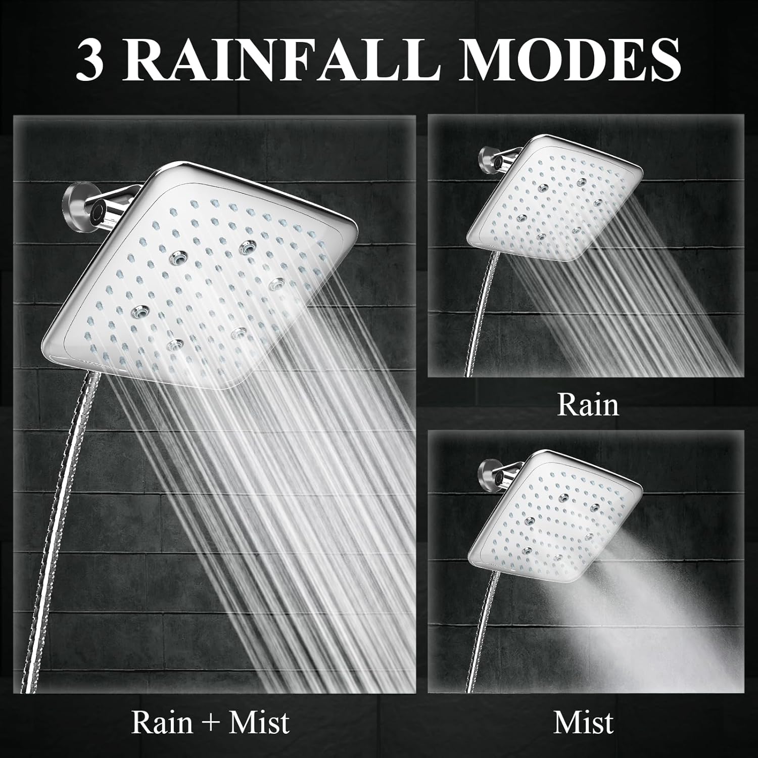 Veken | Shower Head | 9 Inch | Combo | Wide Square | Chrome - aborderproducts