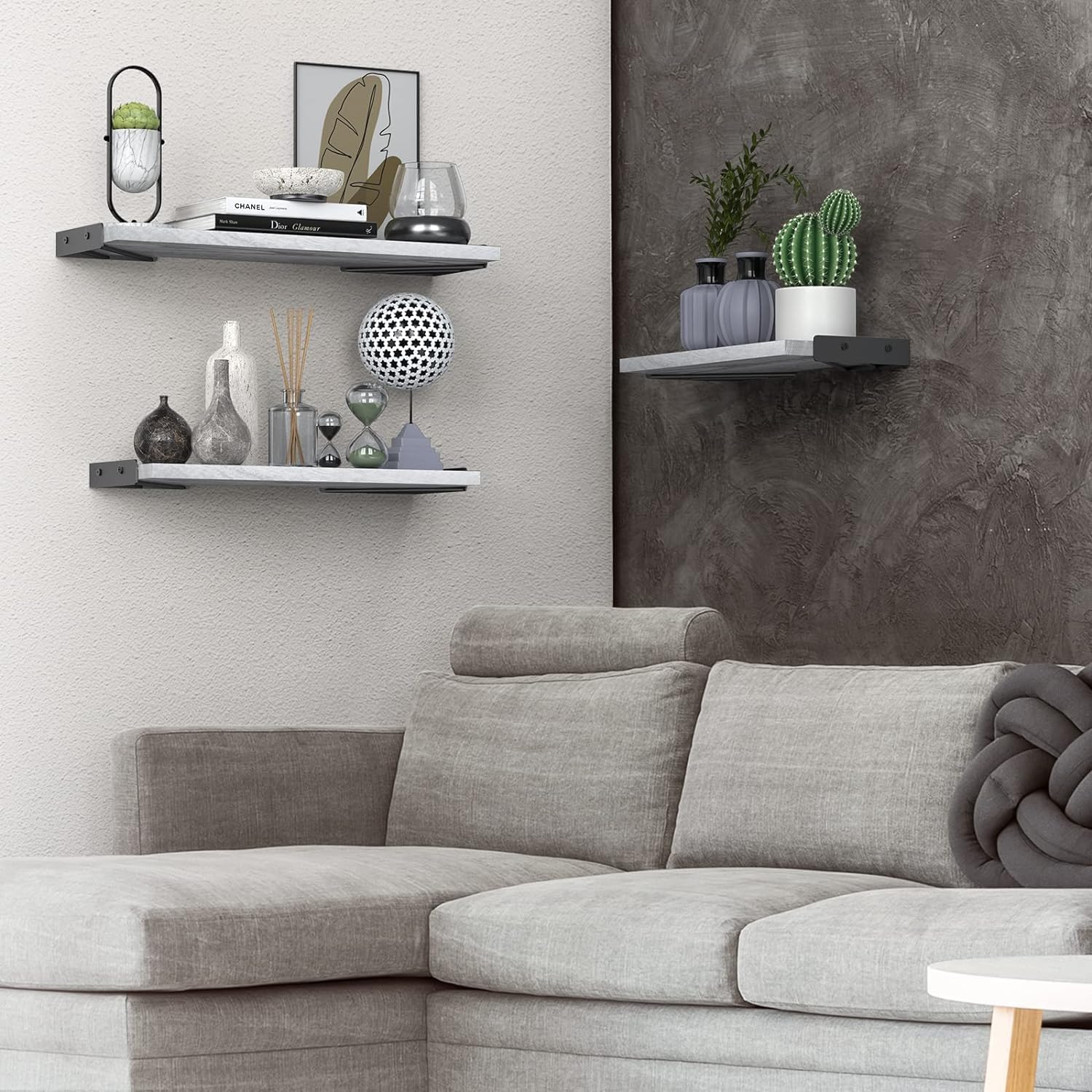 BAYKA | Floating Shelves | Set of 3 | Grey White - aborderproducts