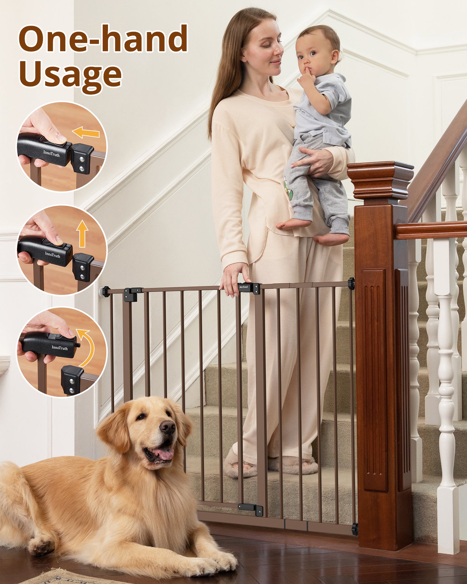 Baby Gate Extra Tall | 28.9” to 42.1” | Brown | InnoTruth - aborderproducts