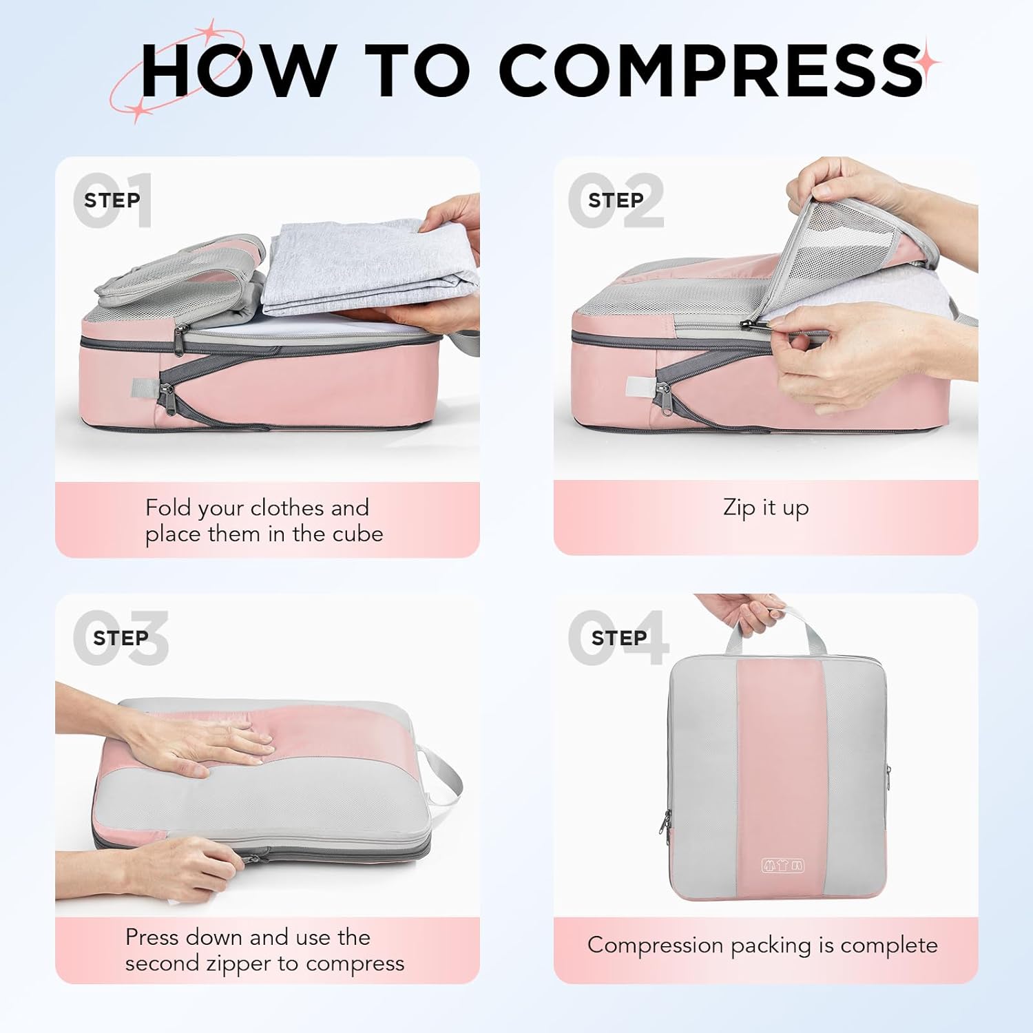 OlarHike | Compression Packing Cubes | 10 Sets | Pink - aborderproducts