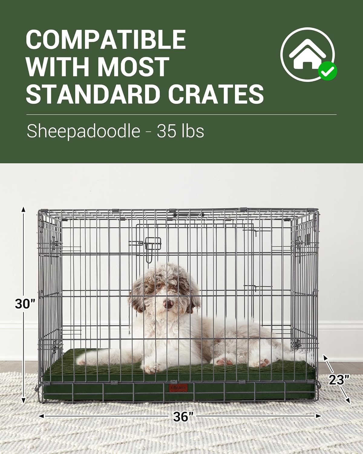 OhGeni | Dog Bed | 35 Inch | Dark Green - aborderproducts