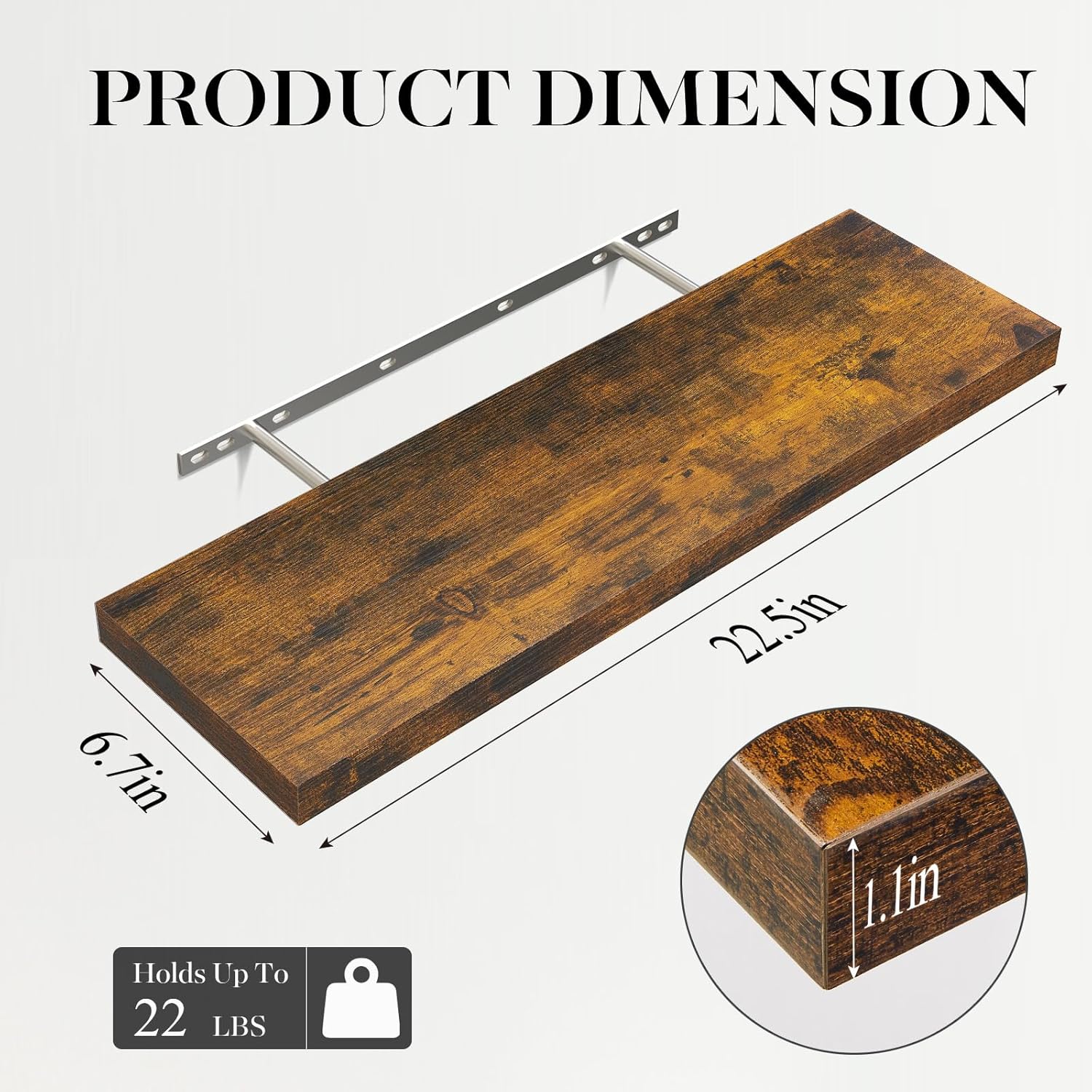 BAYKA | Floating Shelves | 22.5 inches | 3 Piece | Rustic Brown - aborderproducts