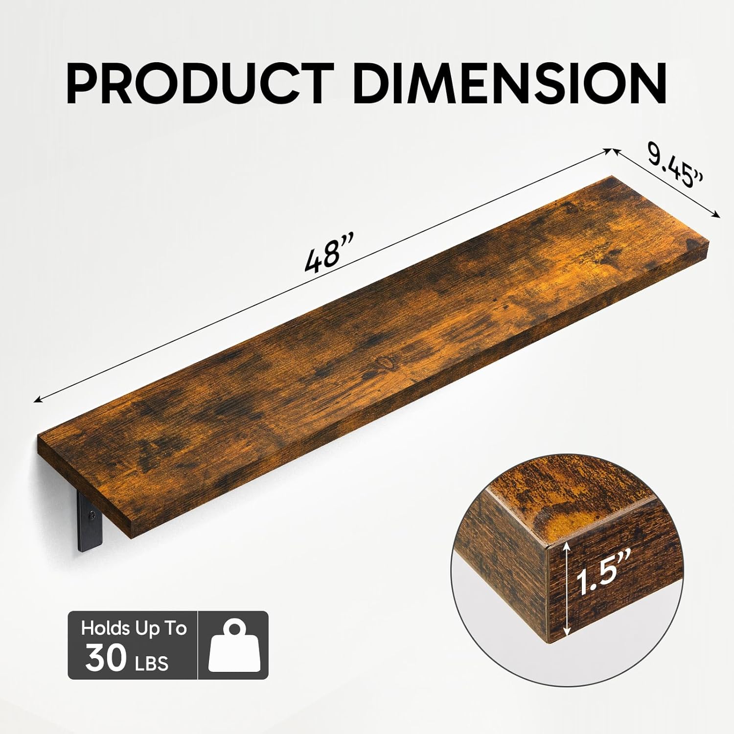 BAYKA | Floating Shelves | 48 inches | 2-Pack | Rustic Brown - aborderproducts