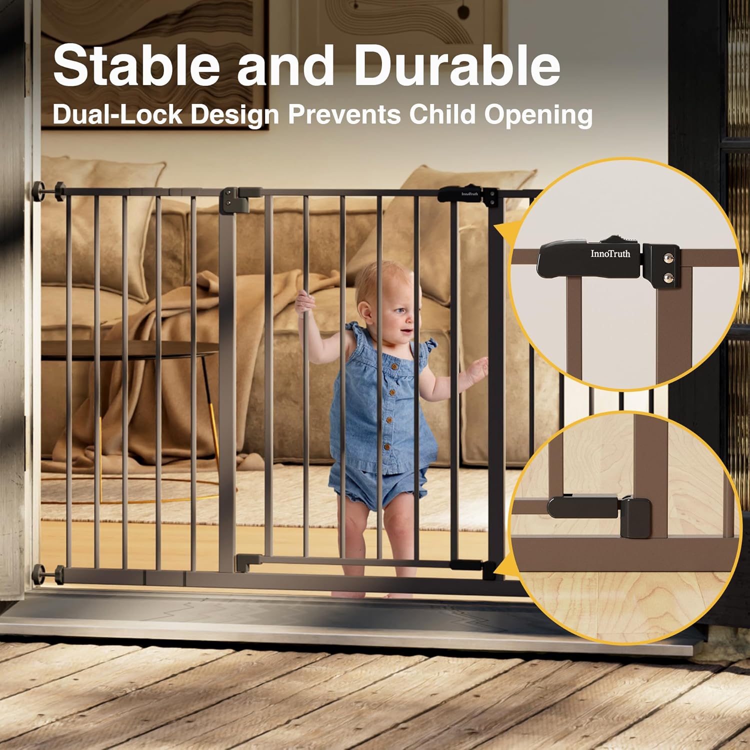 InnoTruth | Baby Gate | 28.9-49"W x 30"H | Brown - aborderproducts