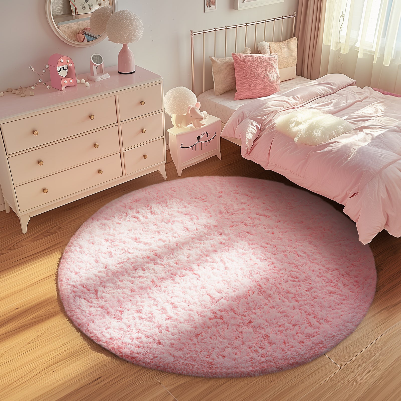 Ophanie | A3 Round Area Rug |  5Ft | Pink - aborderproducts