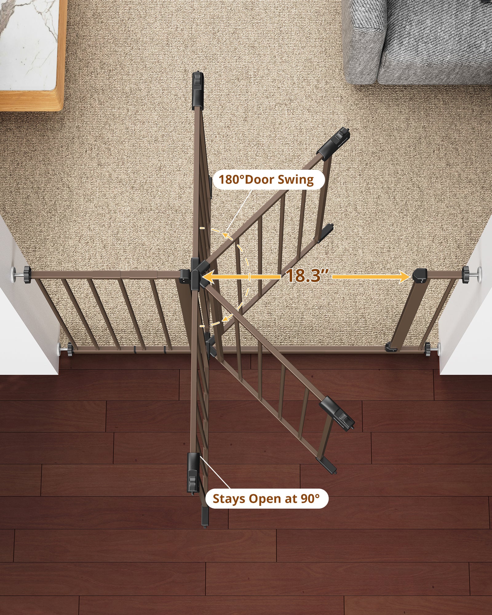Baby Gate Extra Tall | 28.9” to 42.1” | Brown | InnoTruth - aborderproducts
