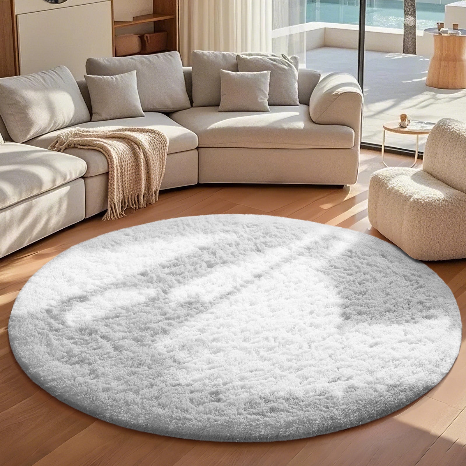 Ophanie | Round Rug | 7 Ft | White - aborderproducts