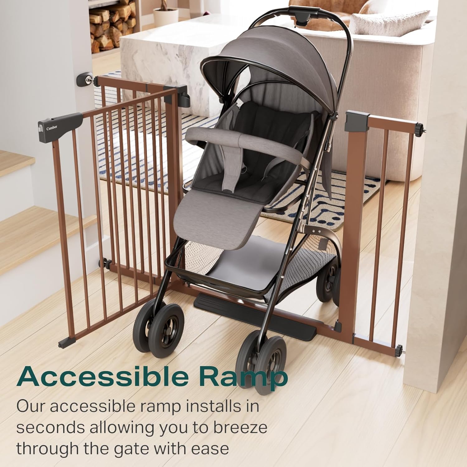 CUMBOR | SAFETY GATE | 29.7-46"W X 30.5"H | BROWN - aborderproducts