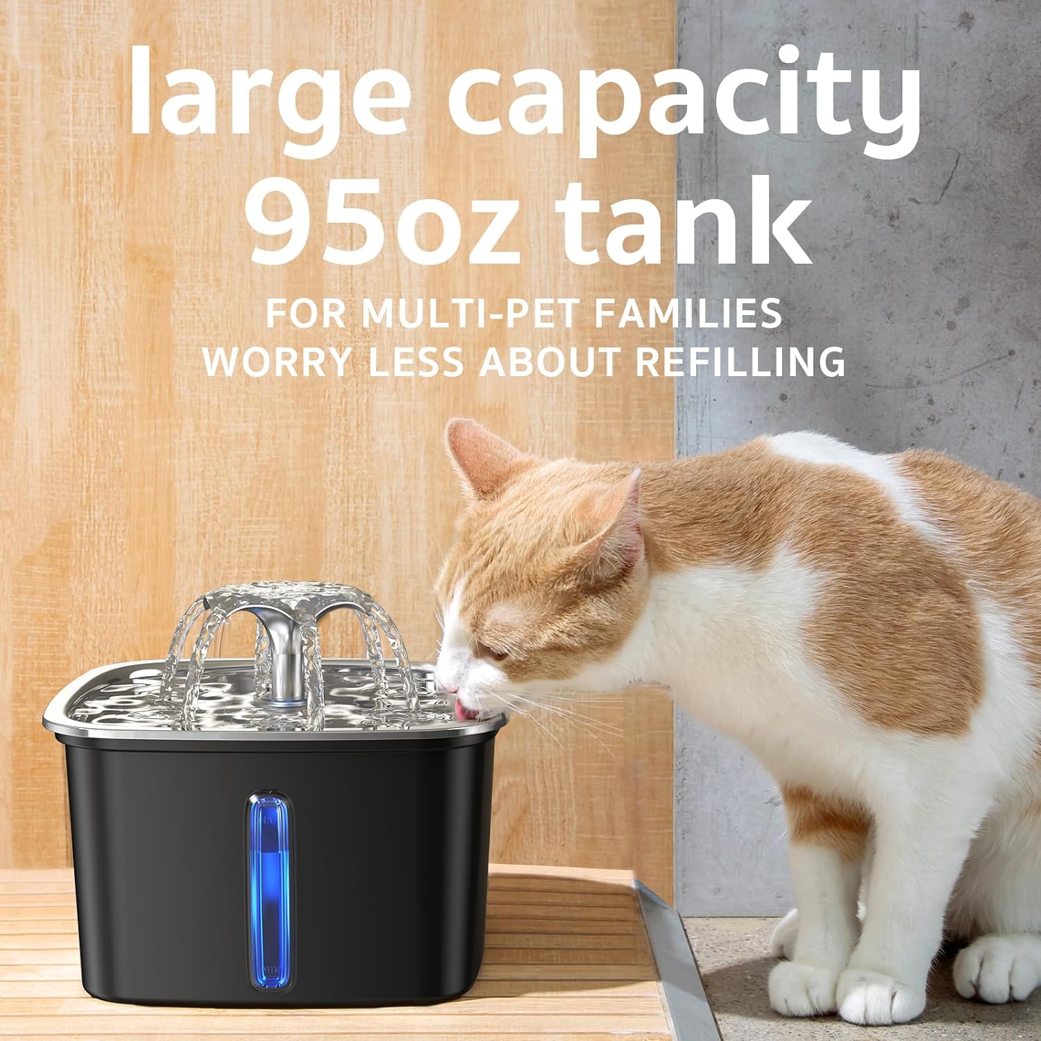 Veken | Innovation Award Winner Stainless Steel Cat Water Fountain | 95oz/2.8L | Space Black - aborderproducts