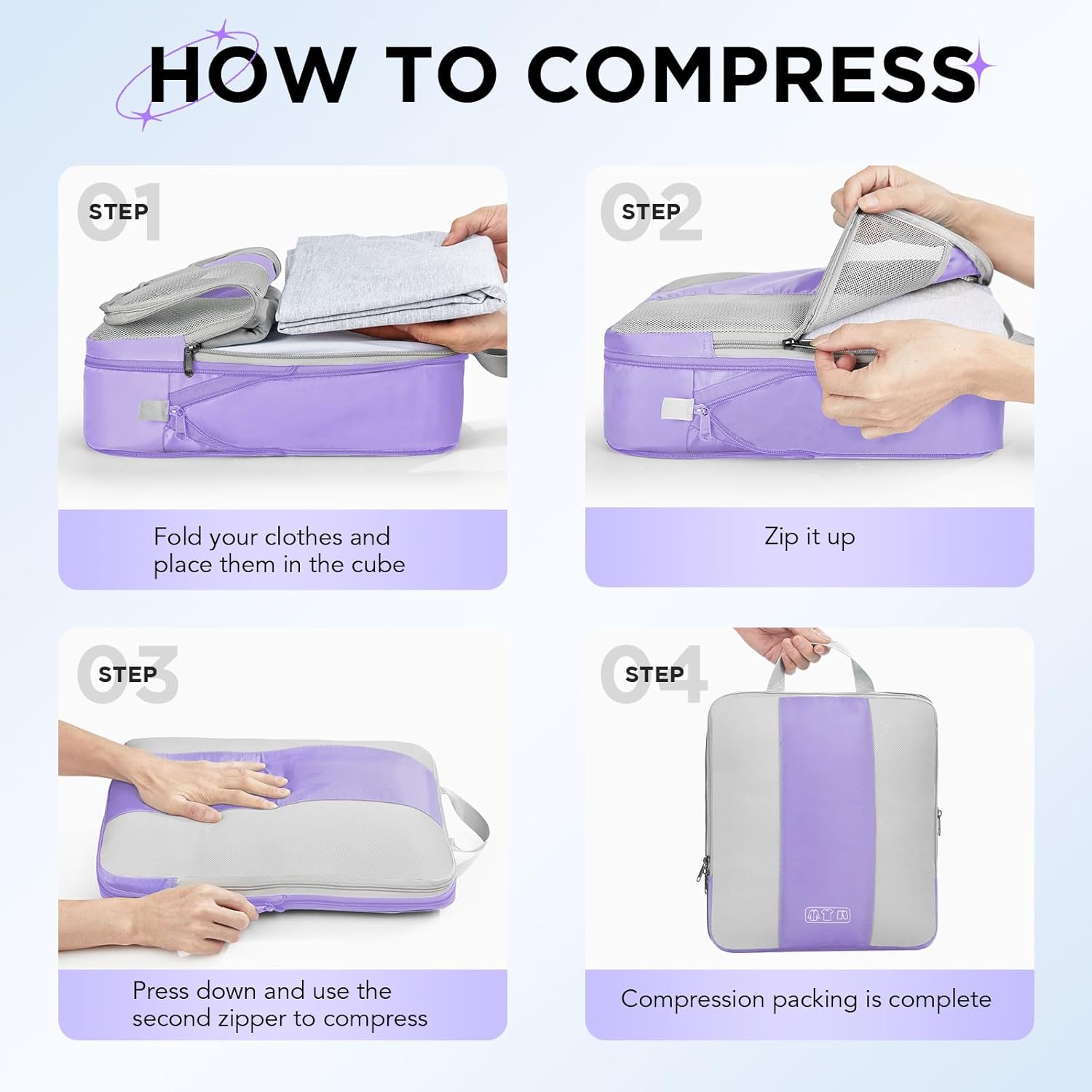 OlarHike | Compression Packing Cubes | 10 Sets | Light Purple - aborderproducts