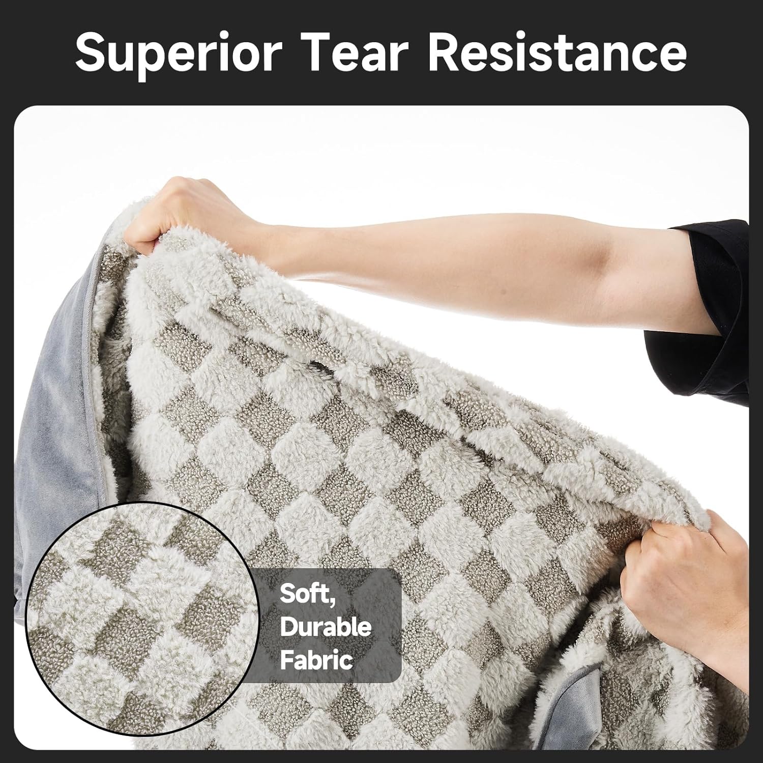 OhGeni | Dog Bed | Checkerboard Fabric | 41 Inches | Gray - aborderproducts