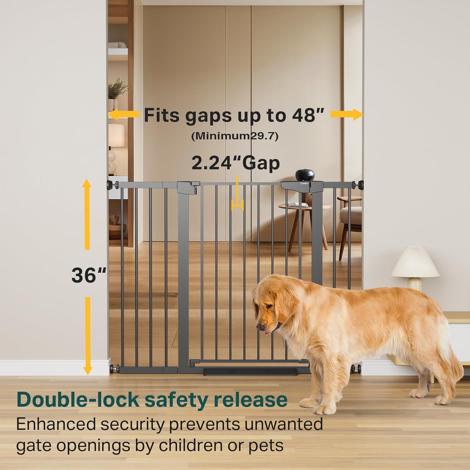Cumbor | Safety Gate | 29.7-48"W x 36"H | Black - aborderproducts
