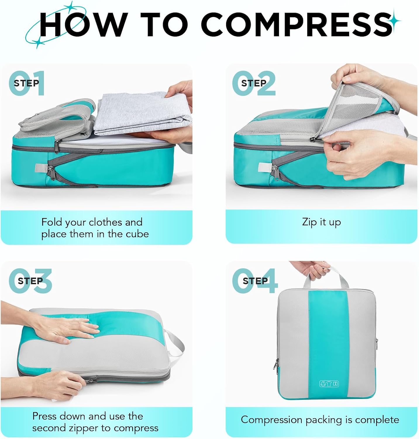 OlarHike | Compression Packing Cubes | 8 Set | Blue Green - aborderproducts