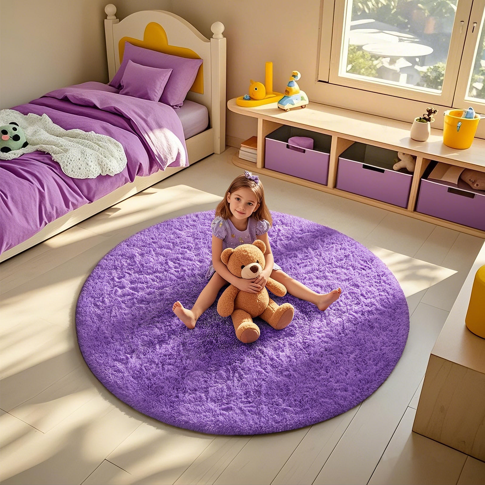 Ophanie | Round Rug | 5 Ft | Purple - aborderproducts