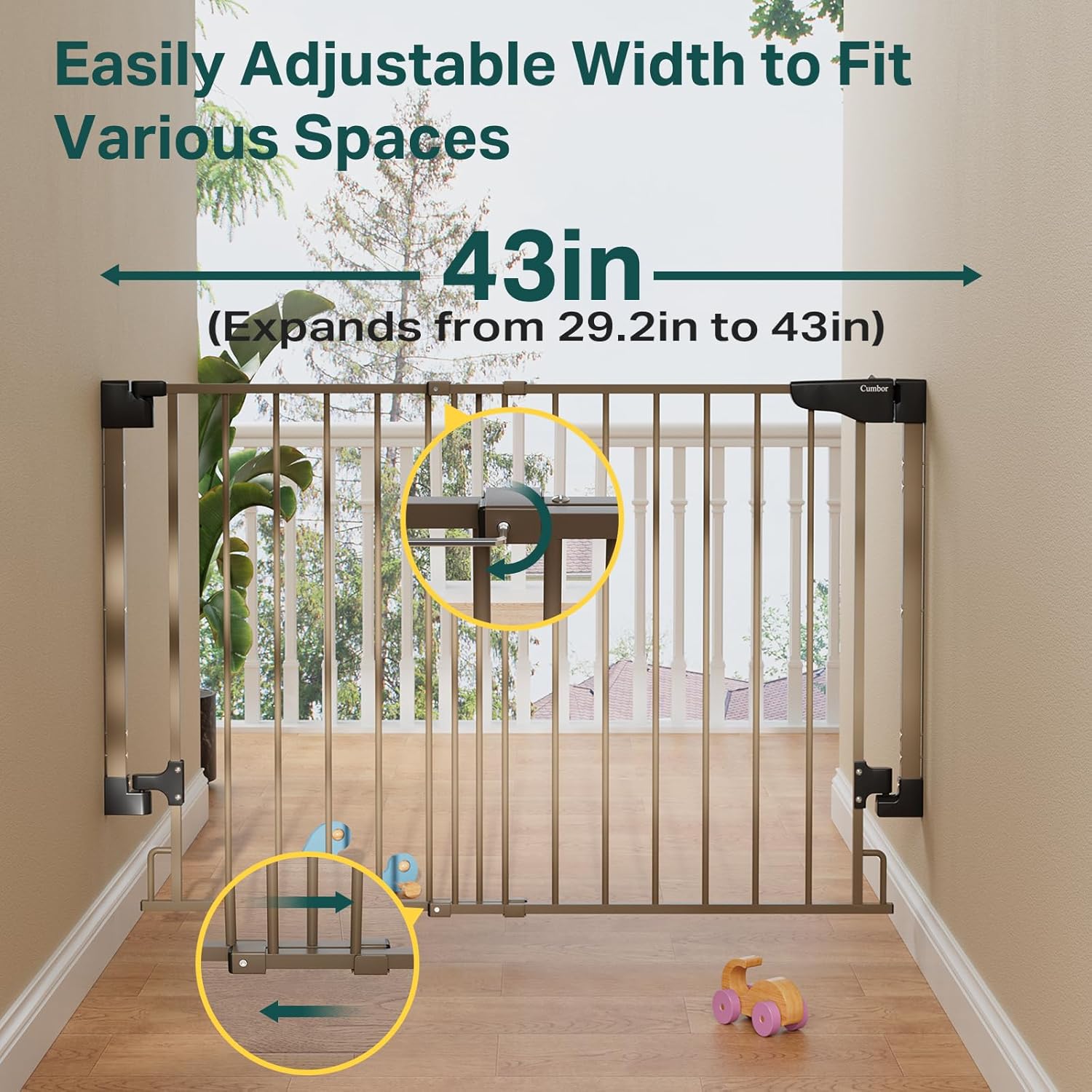 Cumbor | Safety Gate | No Bottom Bar | 29.2-43" | Brown - aborderproducts