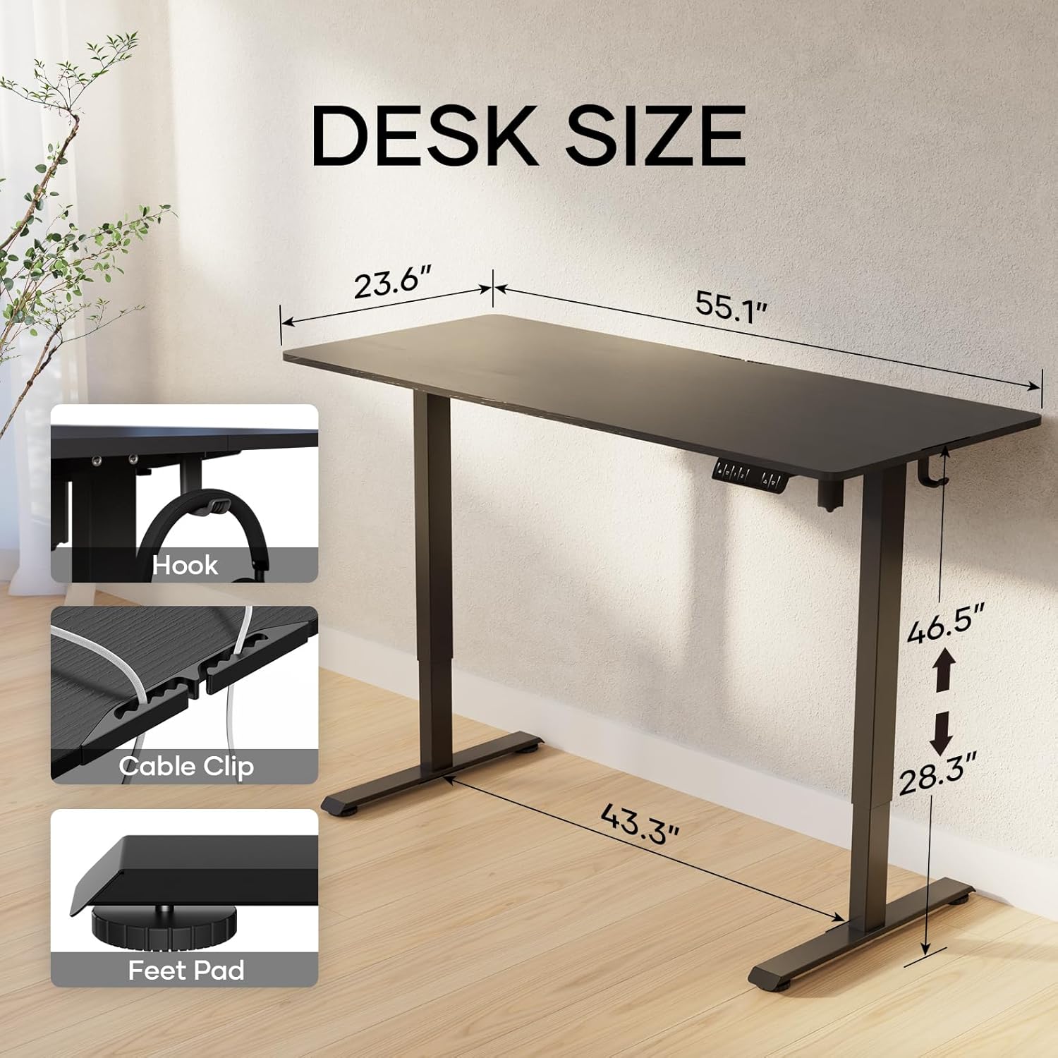 Veken | Electric Standing Desk | 55 Inch | Black - aborderproducts