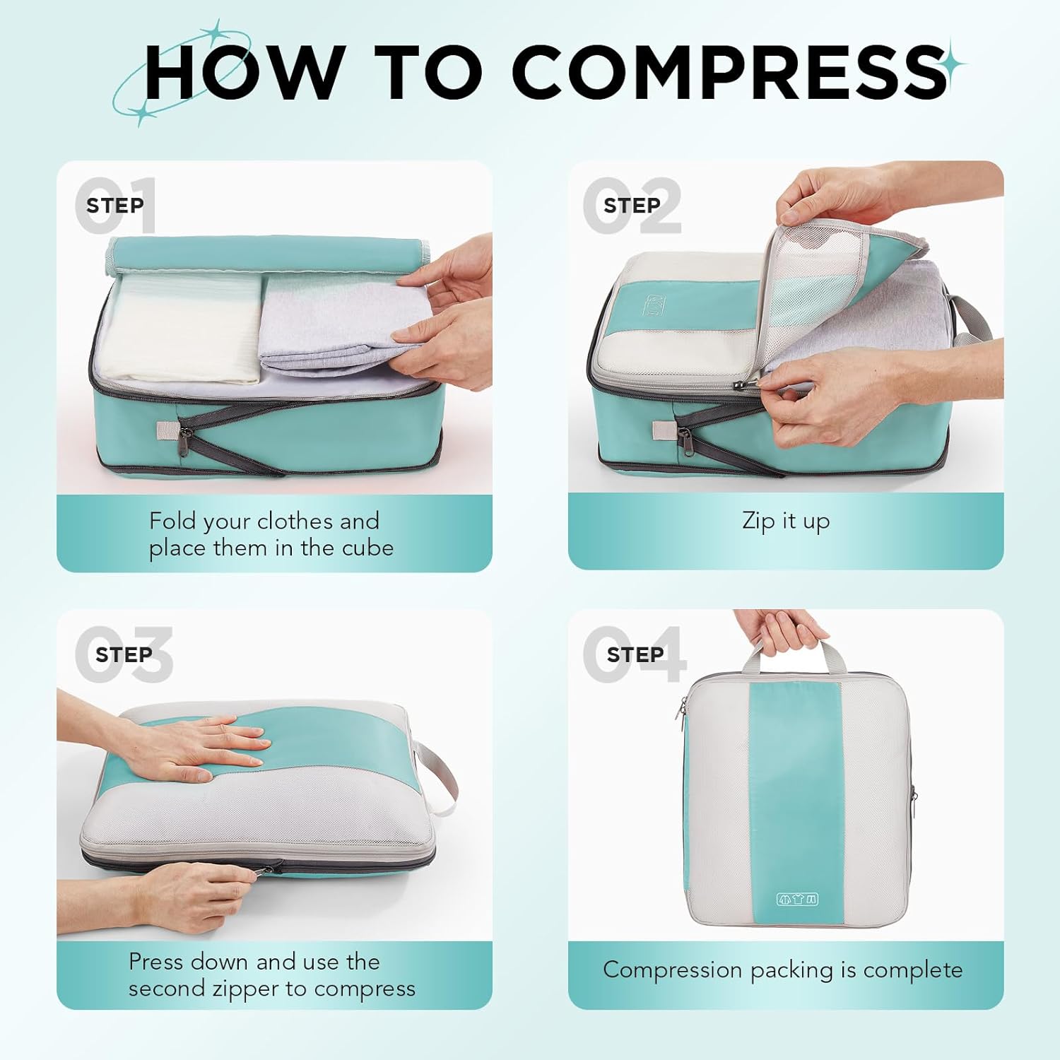8-Piece Set Compression Packing Cubes (New Blue Green) - aborderproducts