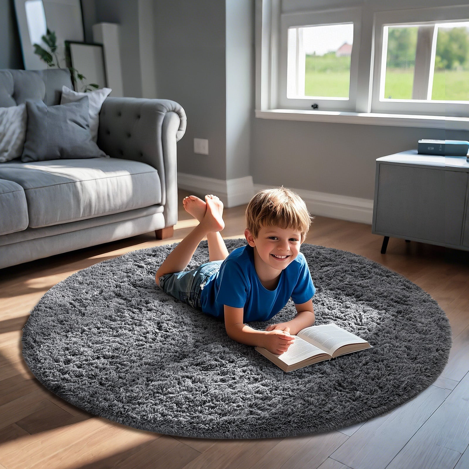 Ophanie | Round Rug | 5 Ft | Grey - aborderproducts