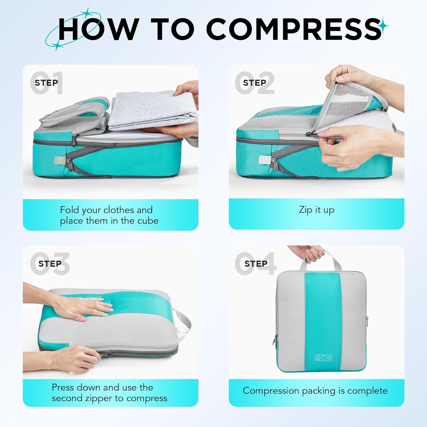 OlarHike | Compression Packing Cubes | 10 Sets | Cyan - aborderproducts