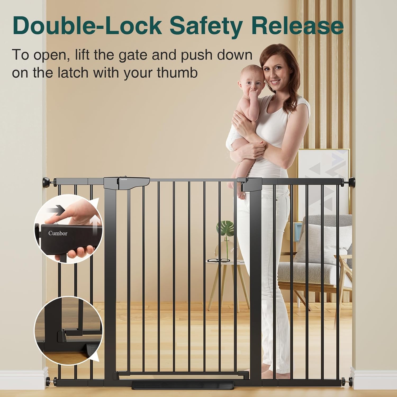 CUMBOR | SAFETY GATE | 29.7-54.2"W x 36"H | BLACK - aborderproducts