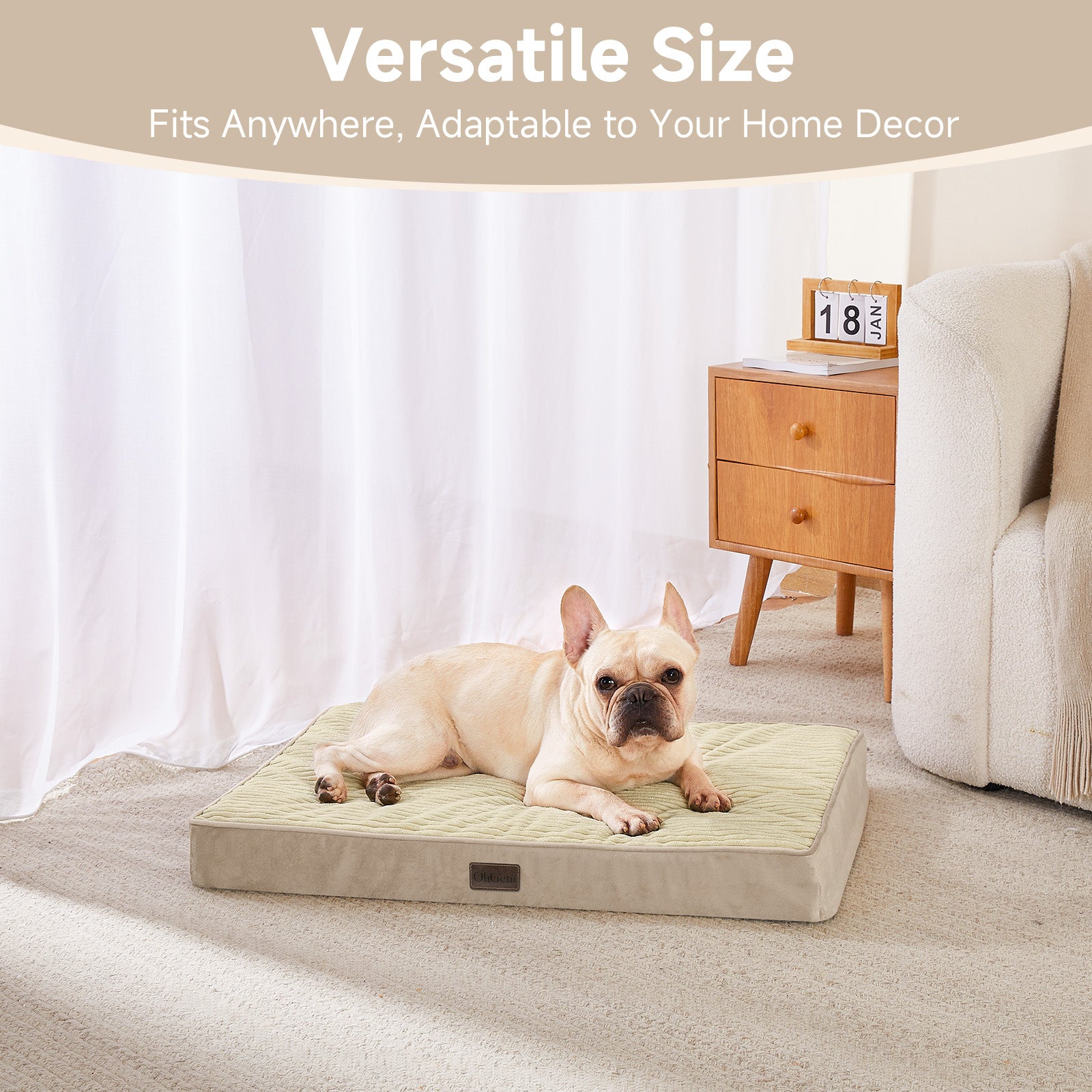 OhGeni | Orthopedic Waterproof & Machine Washable Dog Bed | 30 Inches | Khaki