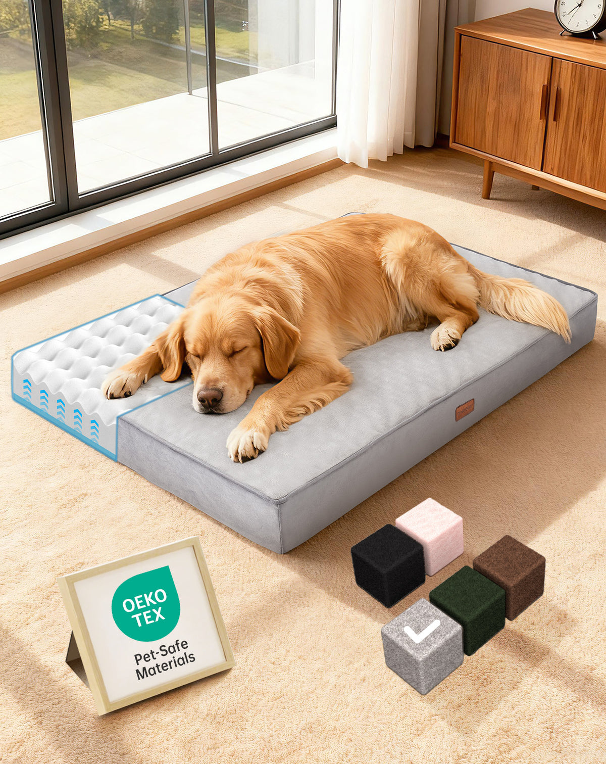 OhGeni Orthopedic Waterproof Bed for Dogs & Cats - Machine Washable Pet Bed with 25D Egg Crate Foam, Non-Slip Bottom & Removable Cover, Gray, 41 inch - aborderproducts