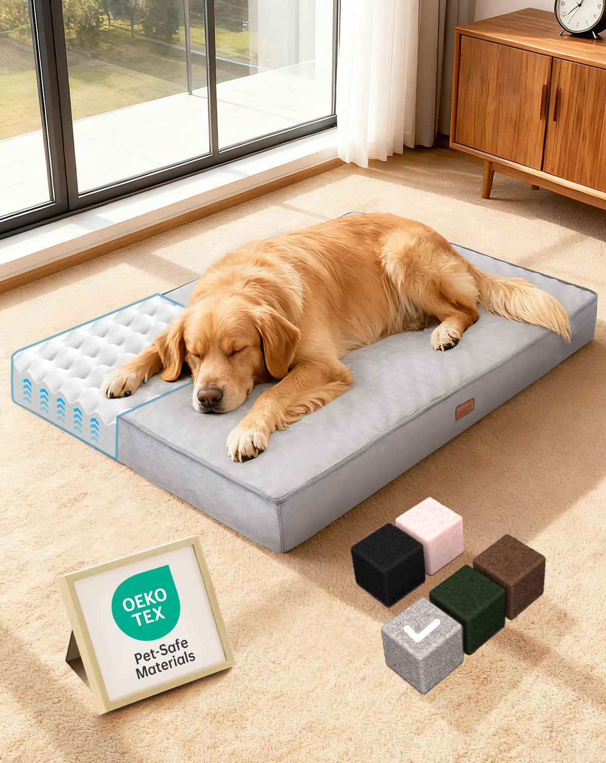 OhGeni Orthopedic Waterproof Bed for Dogs & Cats - Machine Washable Pet Bed with 25D Egg Crate Foam, Non-Slip Bottom & Removable Cover, Gray, 41 inch - aborderproducts