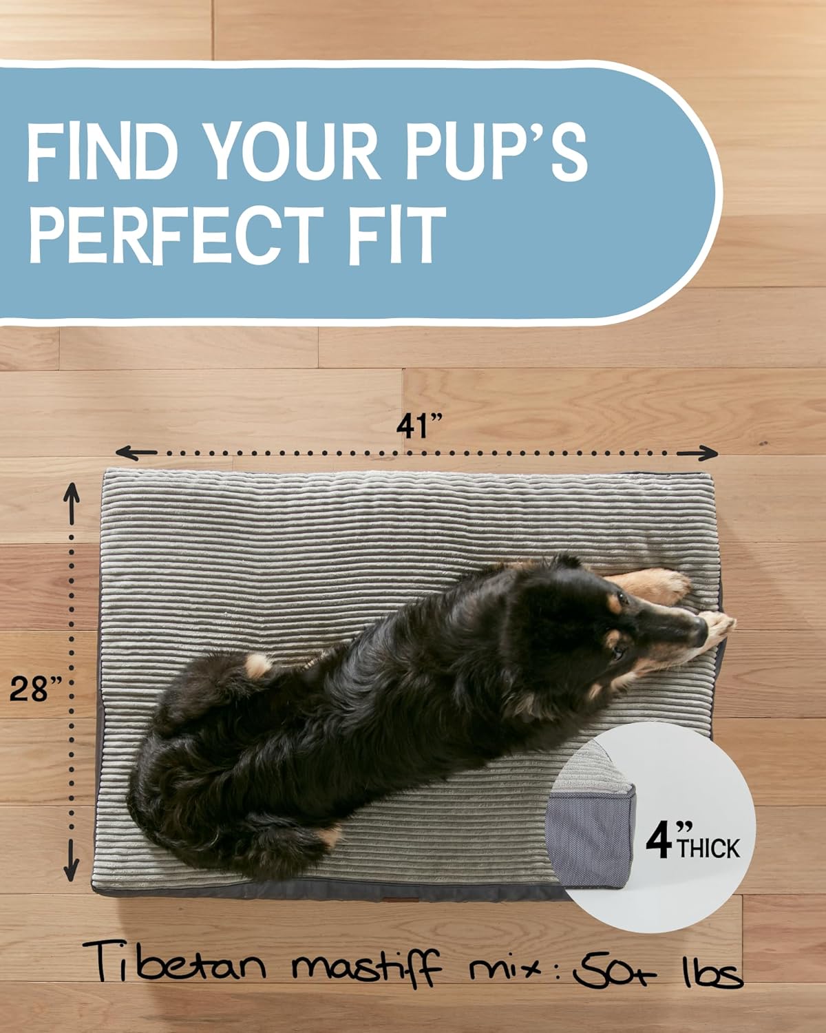 Dog Bed with Egg Crate Foam| X-Large (41 x 28 x 4 Inch)|Gray|OhGeni - aborderproducts