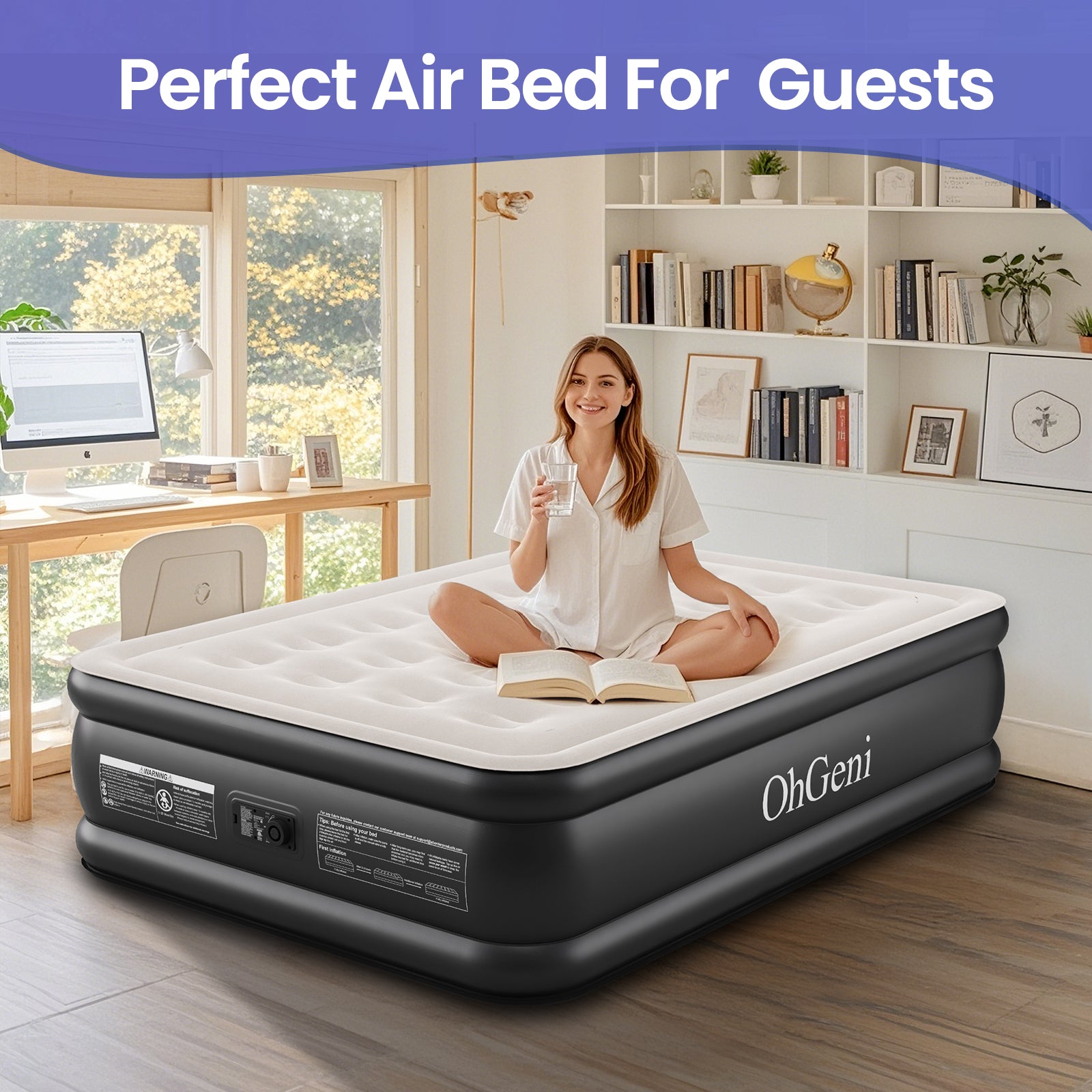 OhGeni | Air Mattress | Full Size | 18'' | Black - aborderproducts