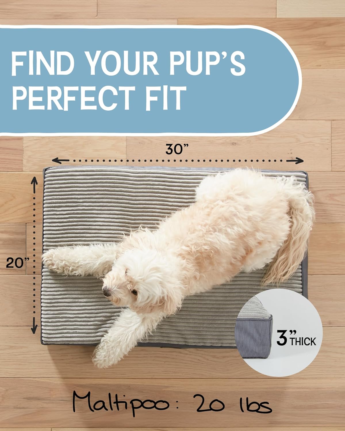 Dog Bed with Egg Crate Foam| Medium (30 x 20 x 3 Inch)|Gray|OhGeni - aborderproducts
