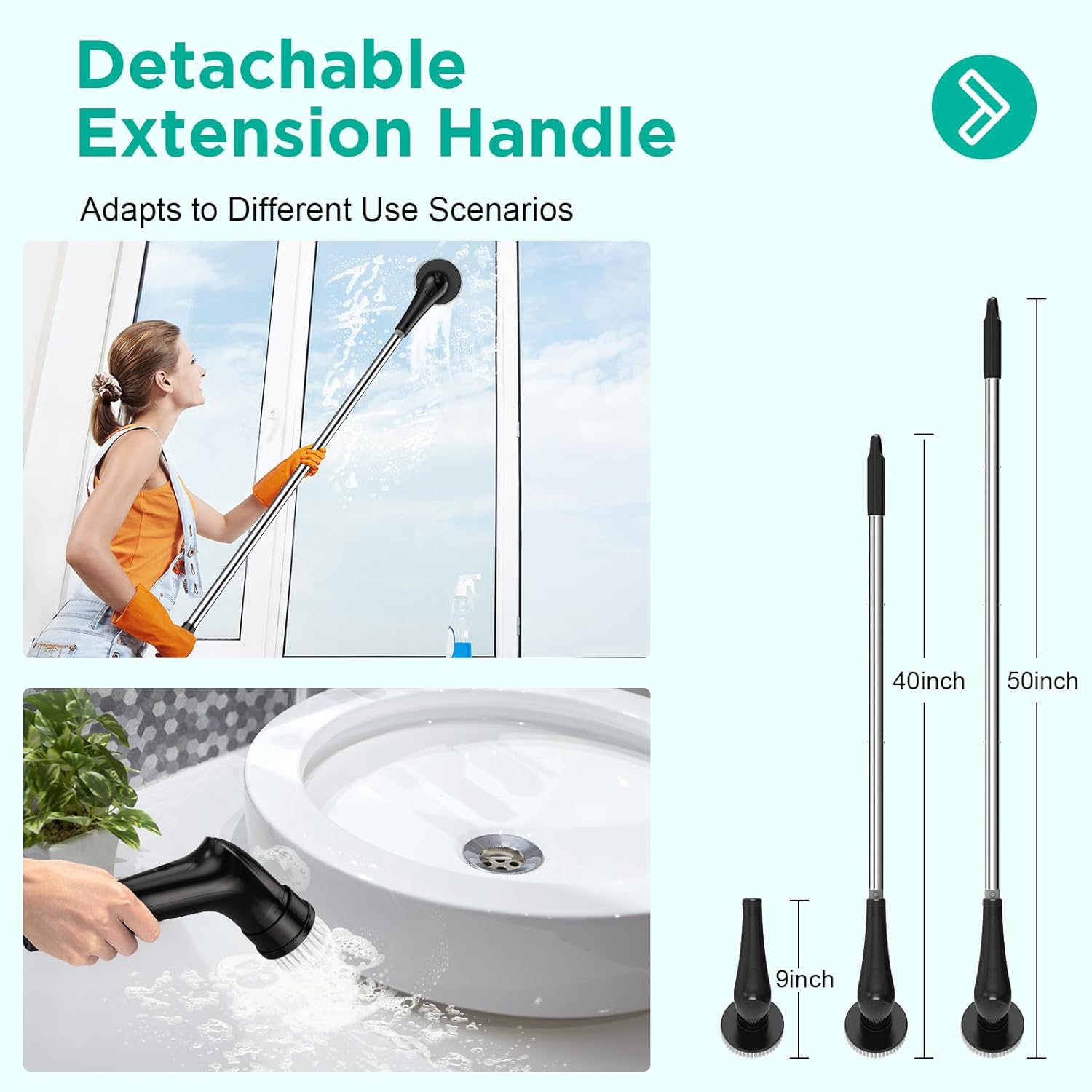VEKEN ELECTRIC SPIN SCRUBBER, 9 REPLACEABLE BRUSH HEADS - aborderproducts