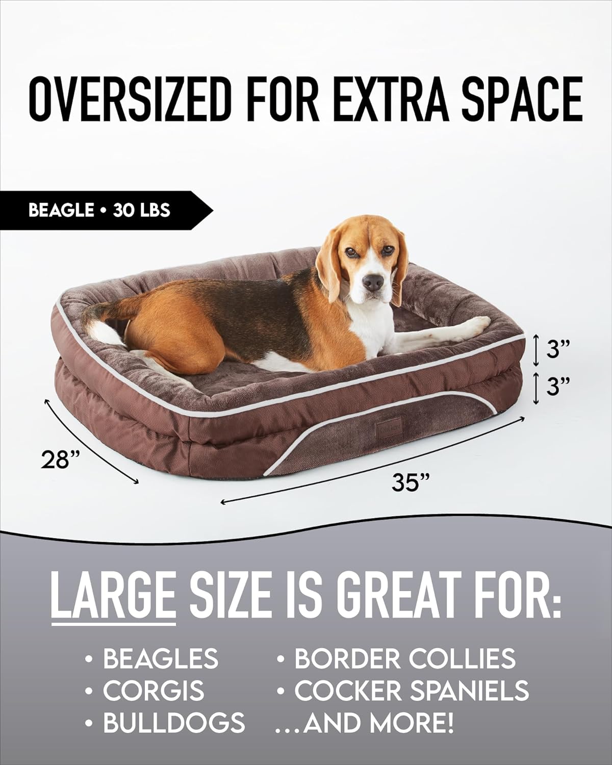 Orthopedic Dog Bed| Large (35 x 28 x 6 Inch) |Brown|OhGeni - aborderproducts
