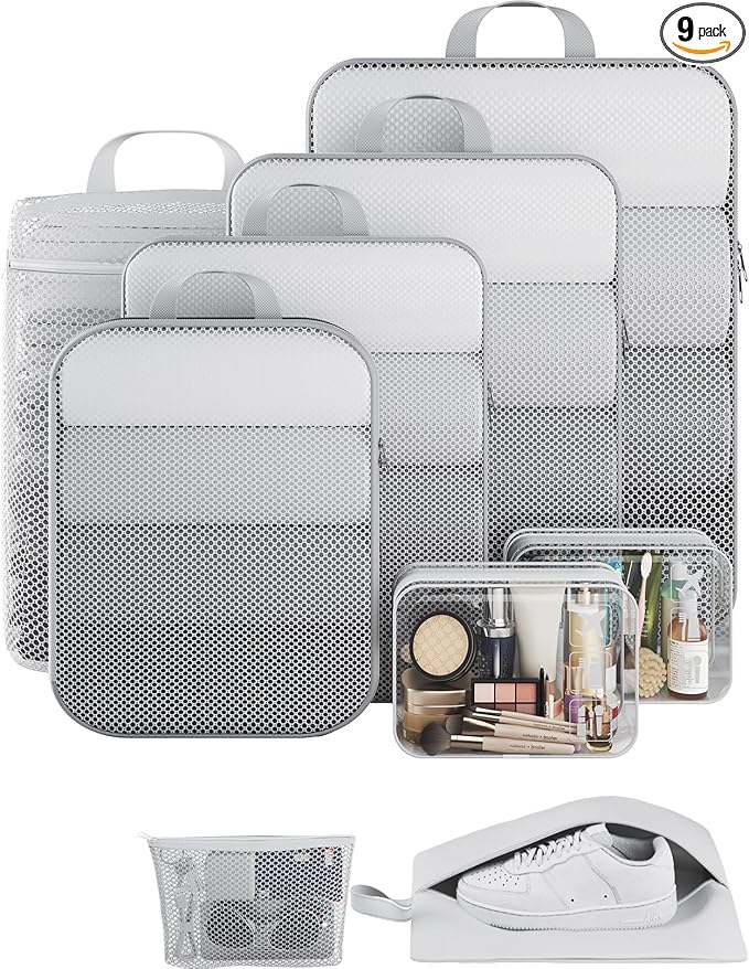 Veken 9 Set Compression Packing Cubes(White) - aborderproducts