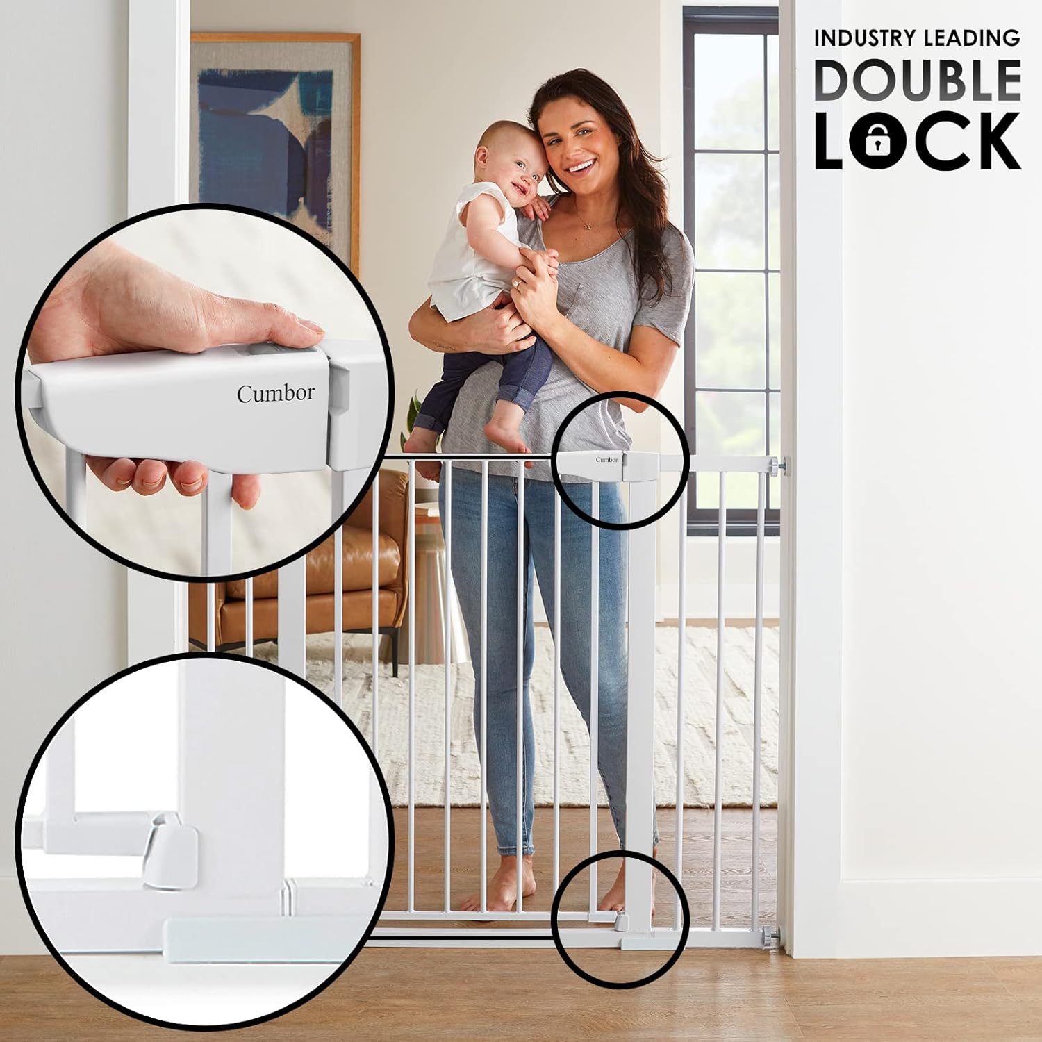 CUMBOR | SAFETY GATE | 29.7-46"W x 36"H | White - aborderproducts