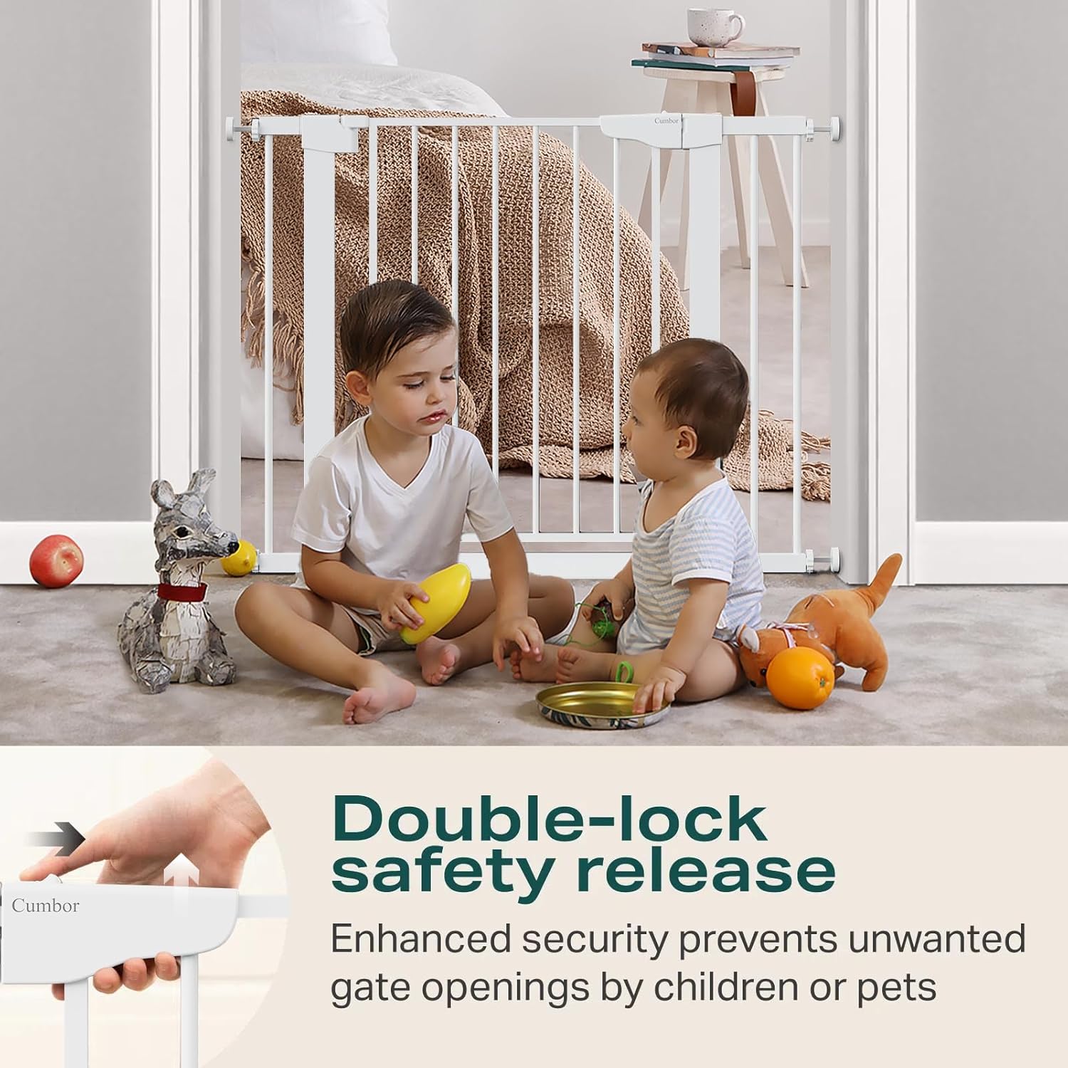 Cumbor Baby Gate | Dog Gate | 29.7-40.6" x 30.5"H | White - aborderproducts