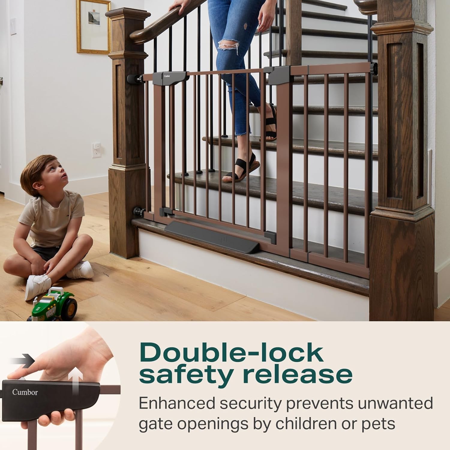 CUMBOR | SAFETY GATE | 29.7-46"W X 30.5"H | BROWN - aborderproducts