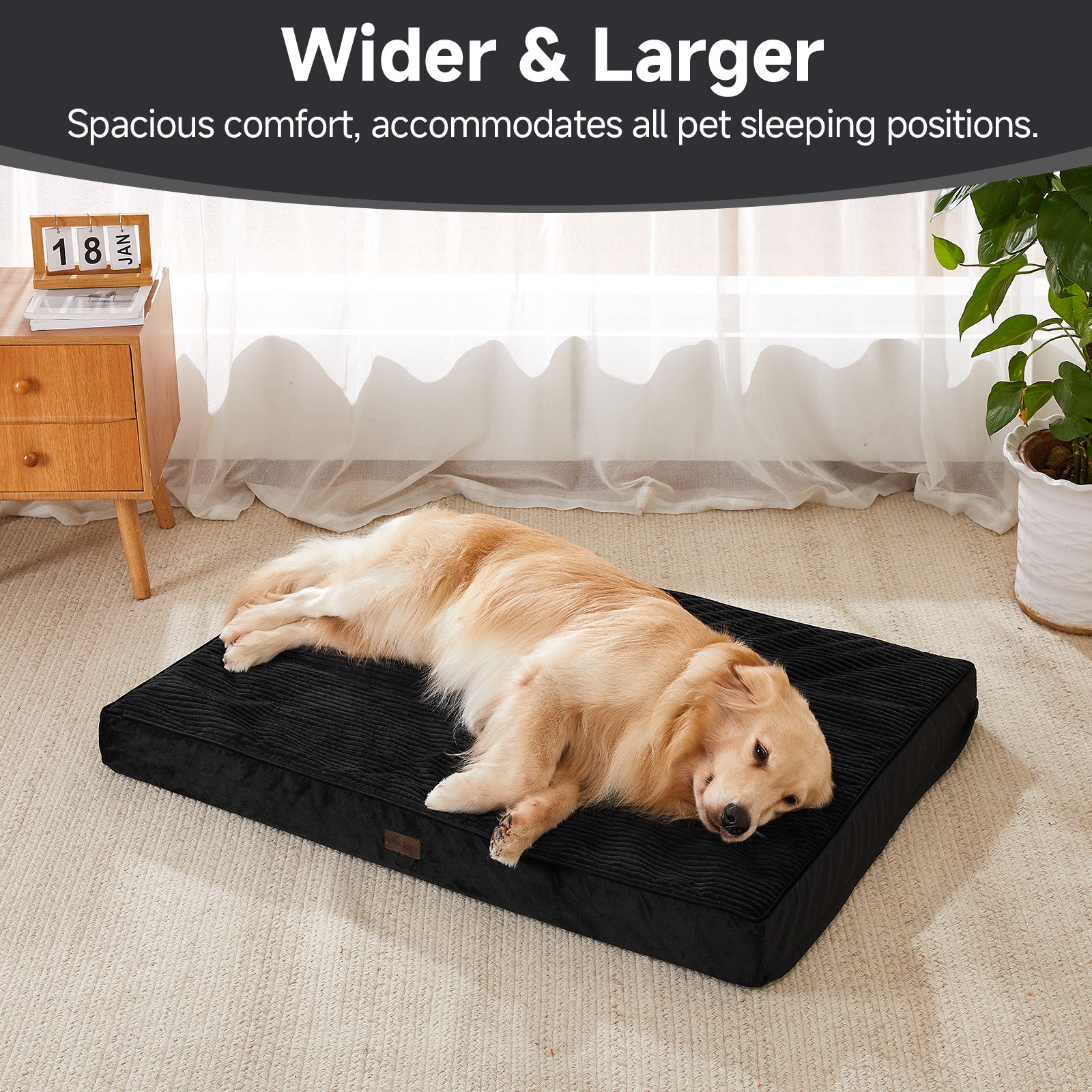 OhGeni | Orthopedic Waterproof & Machine Washable Dog Bed | 44 Inches | Black