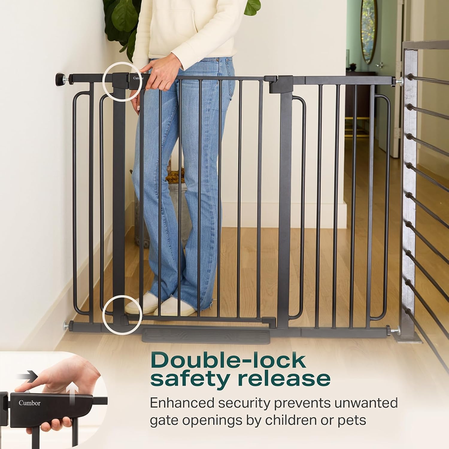 CUMBOR | SAFETY GATE | 29.7-57"W x 36"H | BLACK - aborderproducts