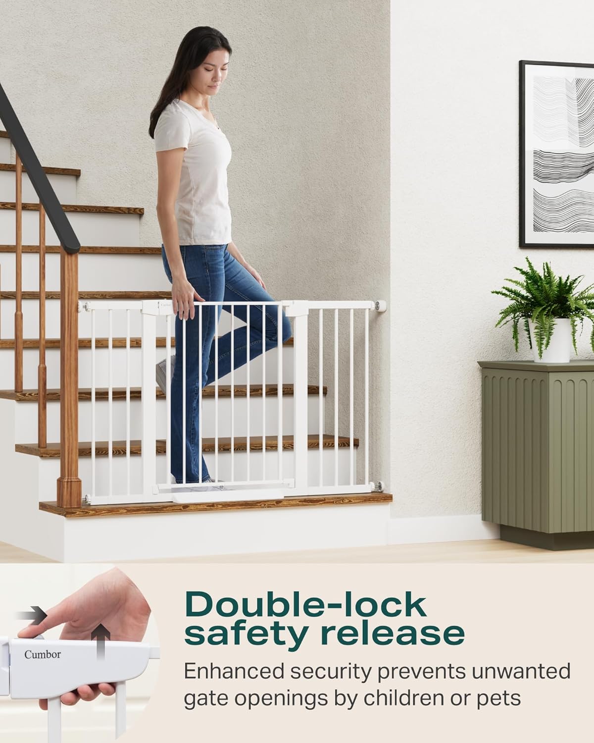 Cumbor | 2 Pack | 29.7"-51.5" x 30.5" | Baby Gate Extra Wide | White - aborderproducts
