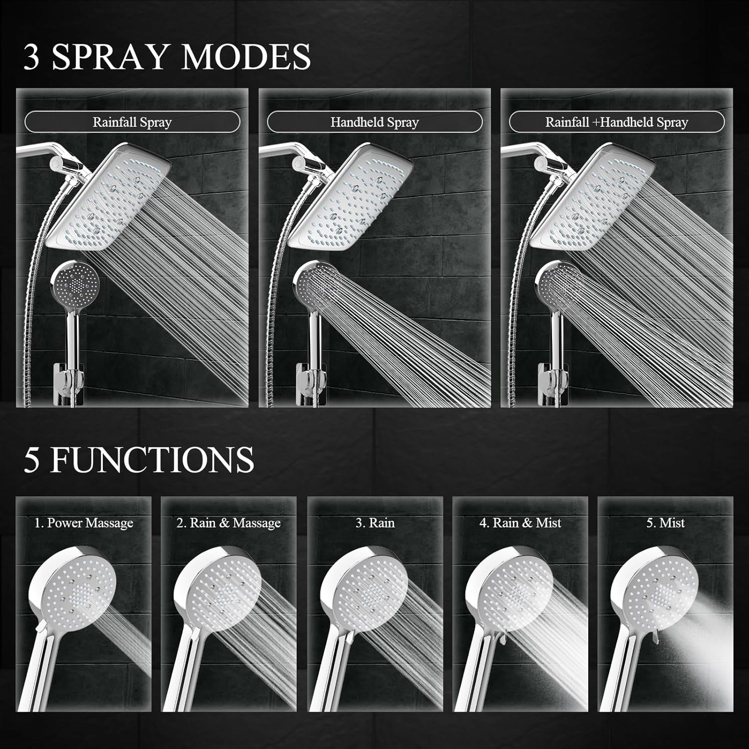 Veken | Shower Head | 9 Inch | Combo | Wide Square | Chrome - aborderproducts