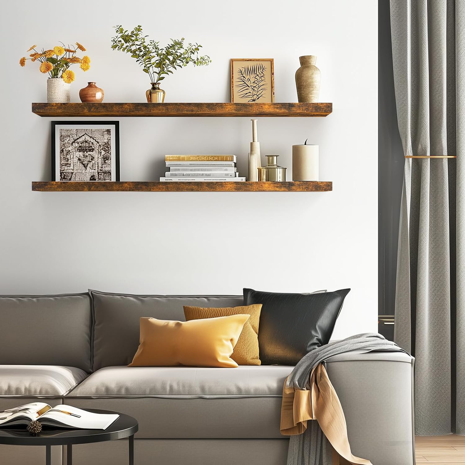 BAYKA | Floating Shelves | 48 inches | 2-Pack | Rustic Brown - aborderproducts