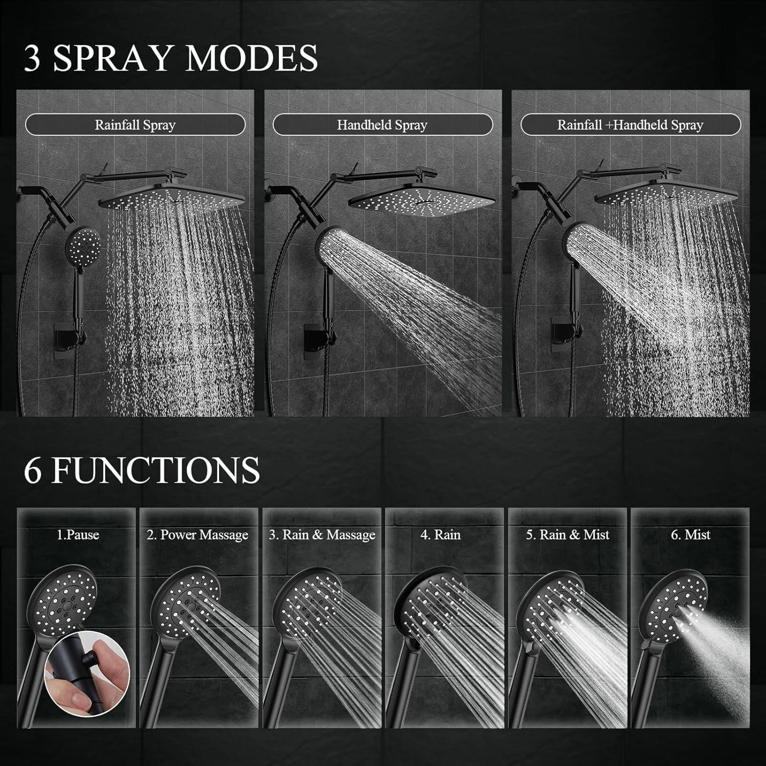 Veken | Shower Head Combo | 11.8 Inch | 1.8gpm | Matte Black - aborderproducts