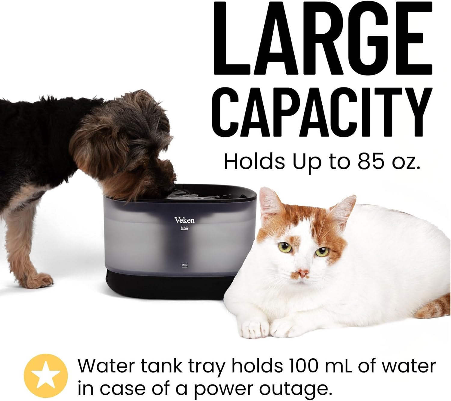 Veken| Cat Water Fountain | Detachable | 84oz/2.5L | Black - aborderproducts