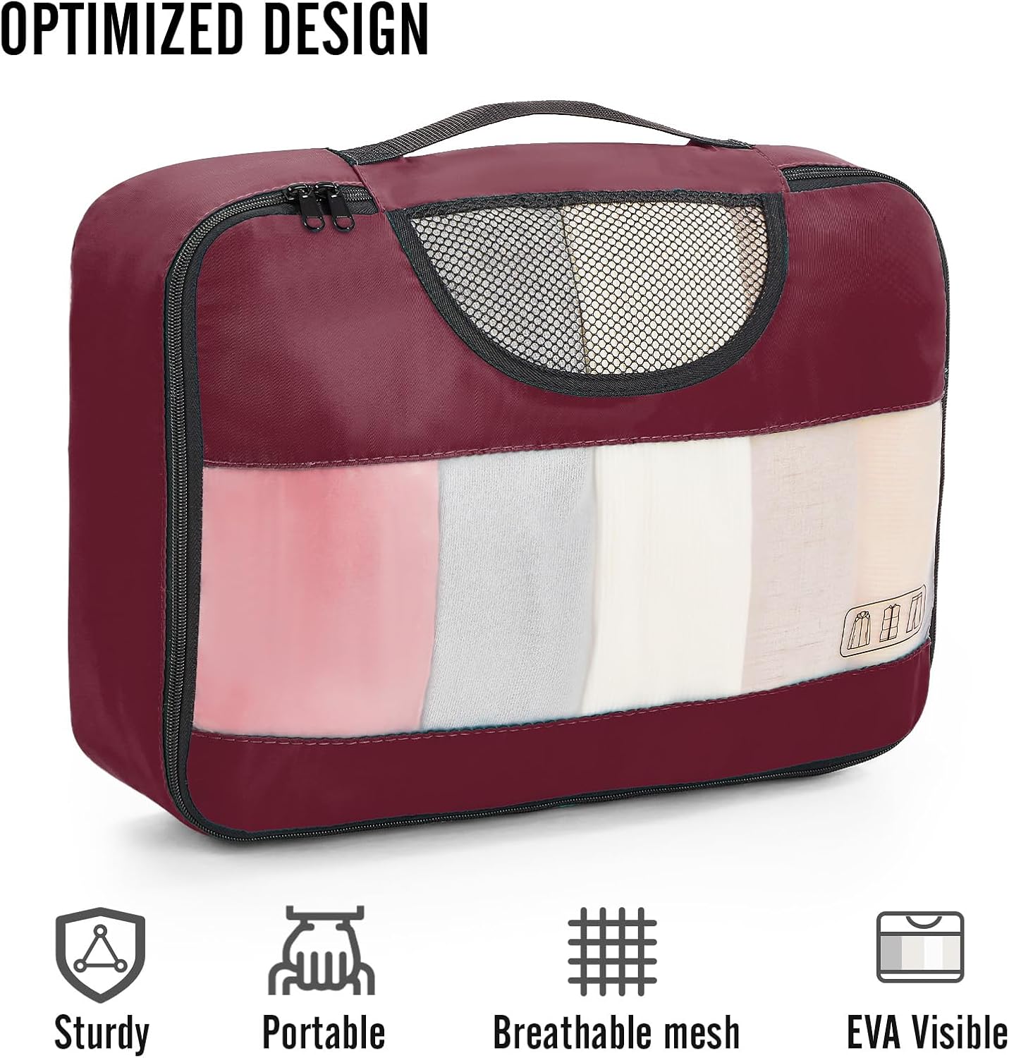 Veken | Packing Cubes | 8 Set | Wine Red - aborderproducts
